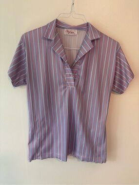 Vintage Amy Lynn Striped Collared Short Sleeve Polo - Pink & Blue Stripes